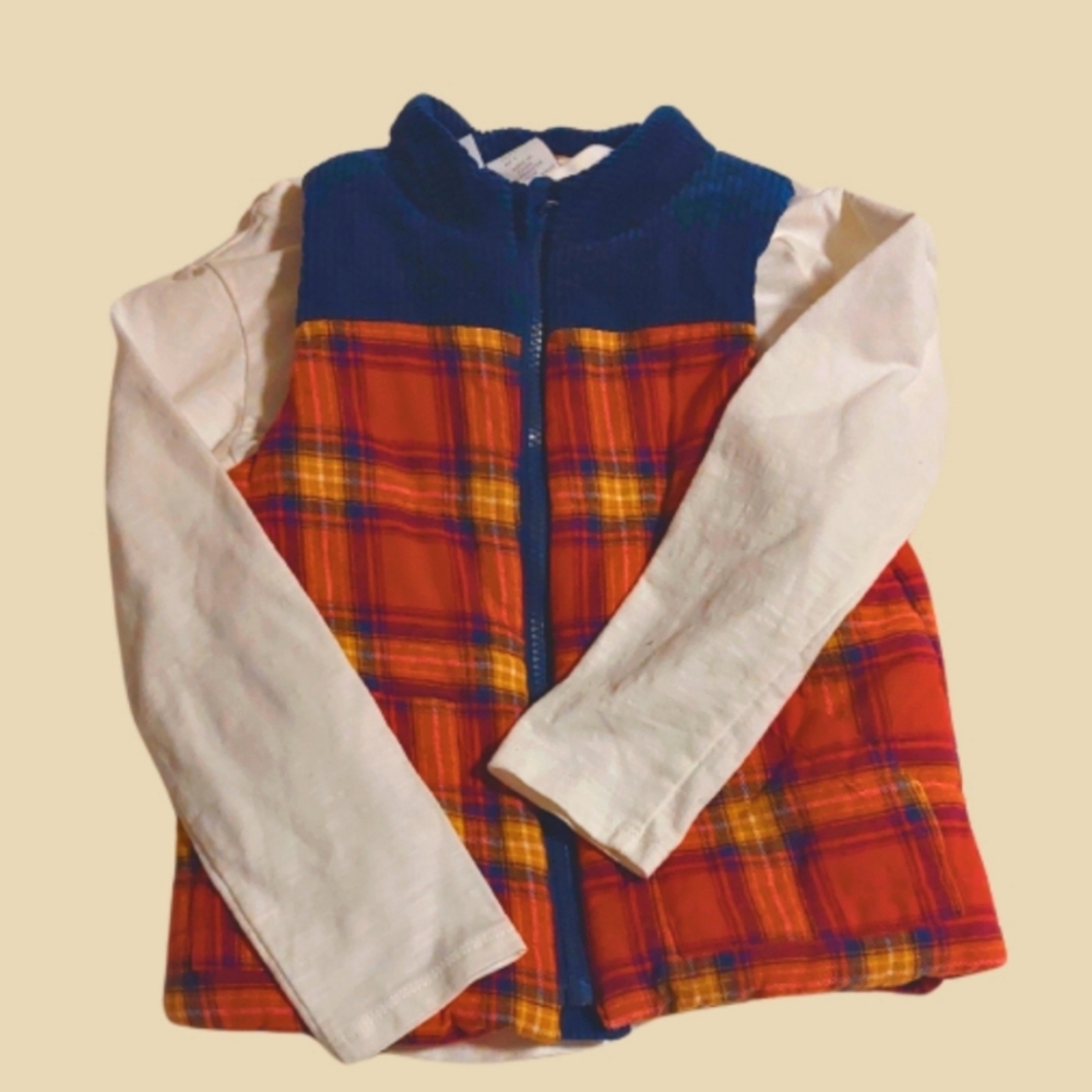 Tahari Plaid Puffer Vest with Matching White Top